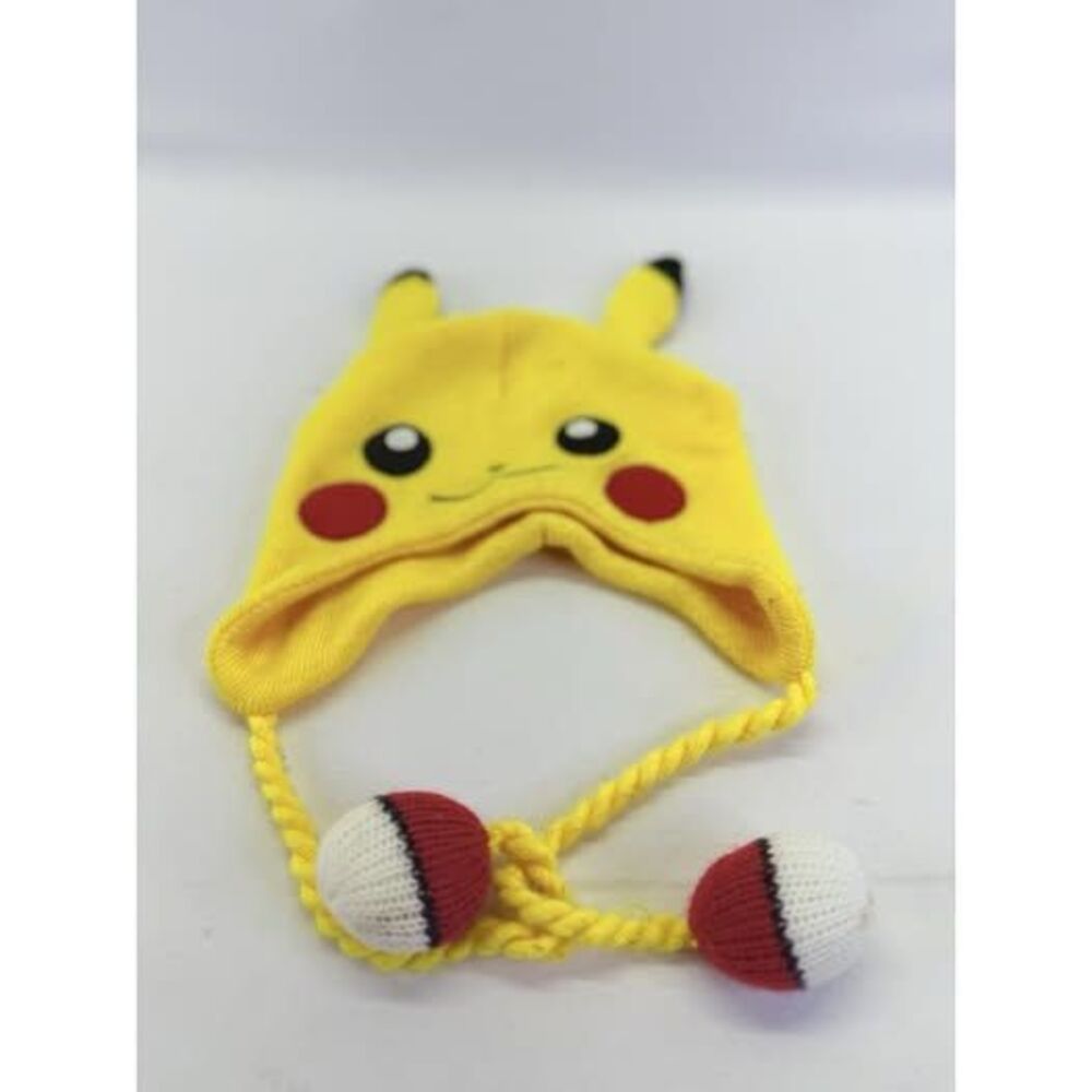 Pokemon Pikachu Beanie Winter Hat Big Face Yellow Pokeball Cap OSFM 14 and Older